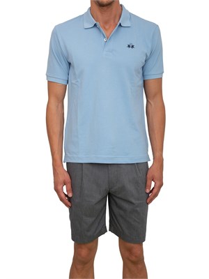 Polo uomo La Martina in cotone azzurro con ricamo logo a contrasto in UOMO