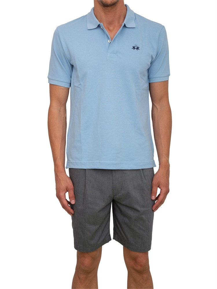 Polo uomo La Martina in cotone azzurro con ricamo logo a contrasto