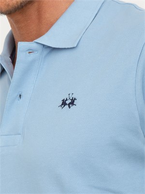 Polo uomo La Martina in cotone azzurro con ricamo logo a contrasto in UOMO