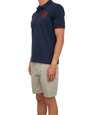 Polo uomo La Martina in cotone blu con ricamo logo e sottocollo logo in UOMO