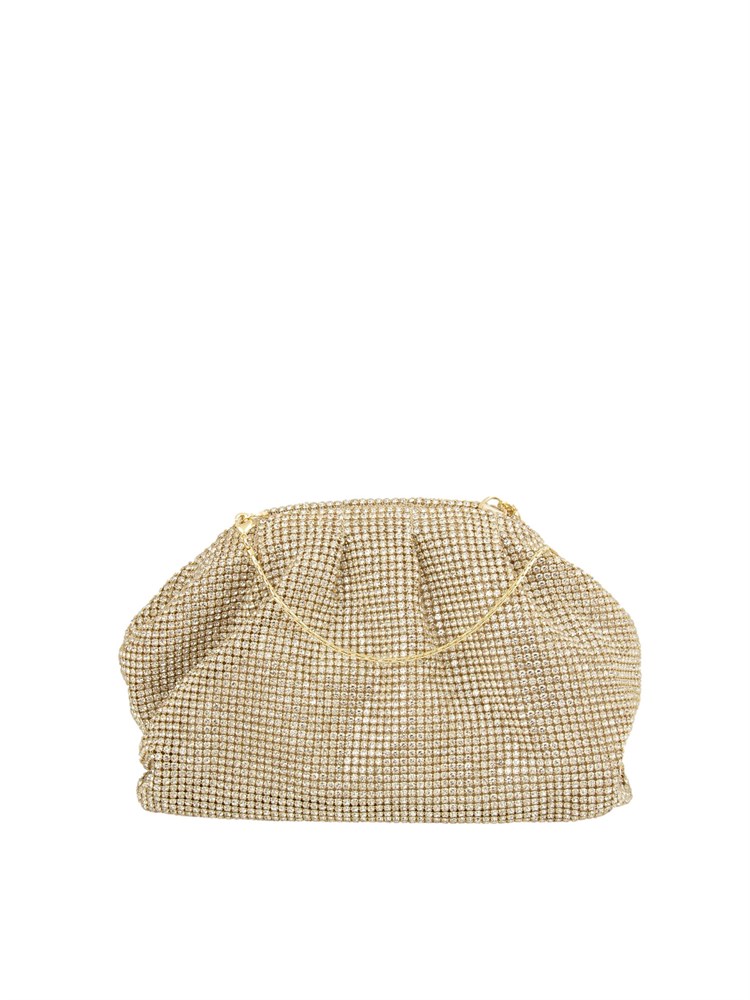 Pouch bag Petra di Twenty Fouhaitch in cristalli oro e tracolla removibile