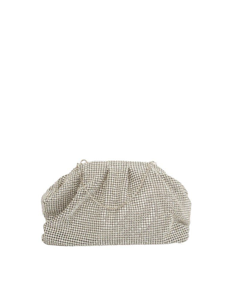 Pouch bag Petra di Twenty Fouhaitch in cristalli argento e tracolla removibile
