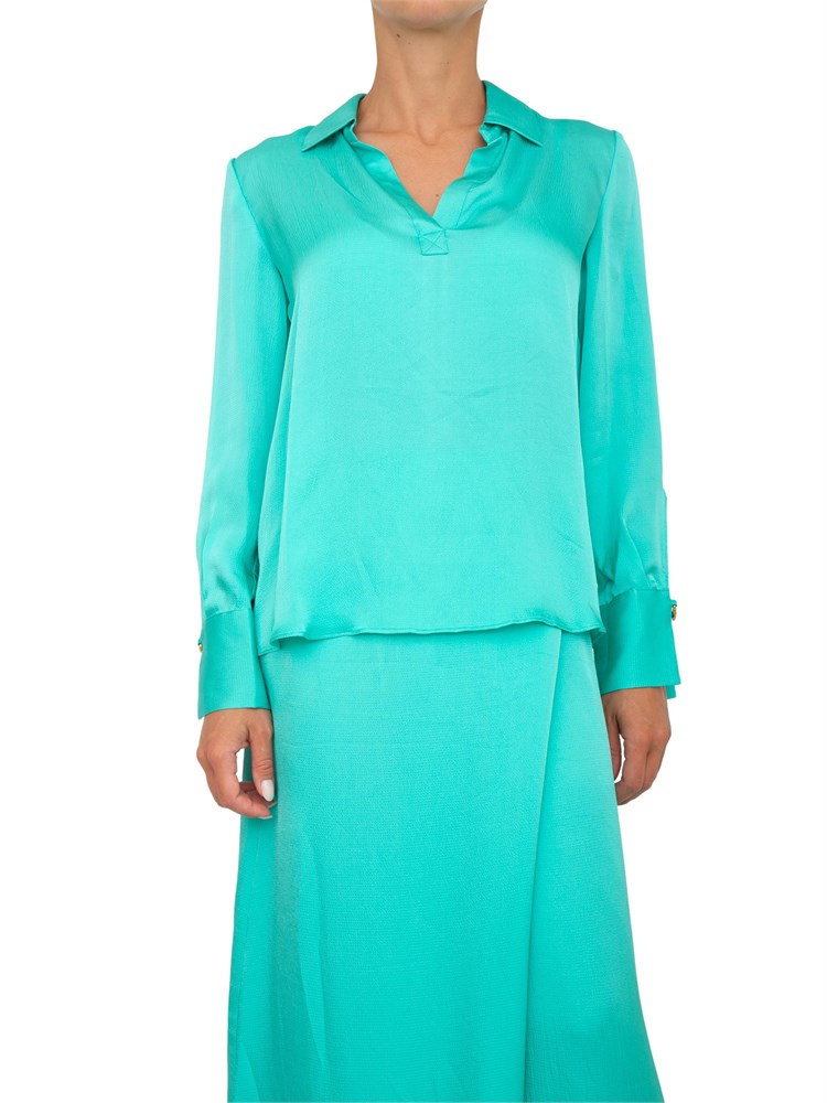 Blusa verde acqua Twinset in raso martellato di viscosa con collo camicia