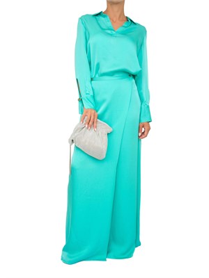 Blusa verde acqua Twinset in raso martellato di viscosa con collo camicia in DONNA