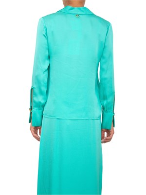 Blusa verde acqua Twinset in raso martellato di viscosa con collo camicia in DONNA