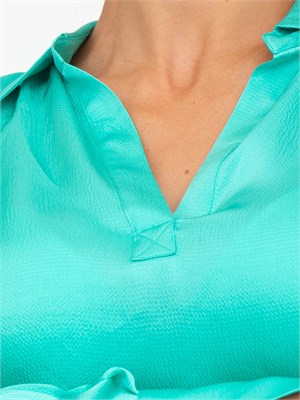 Blusa verde acqua Twinset in raso martellato di viscosa con collo camicia in DONNA