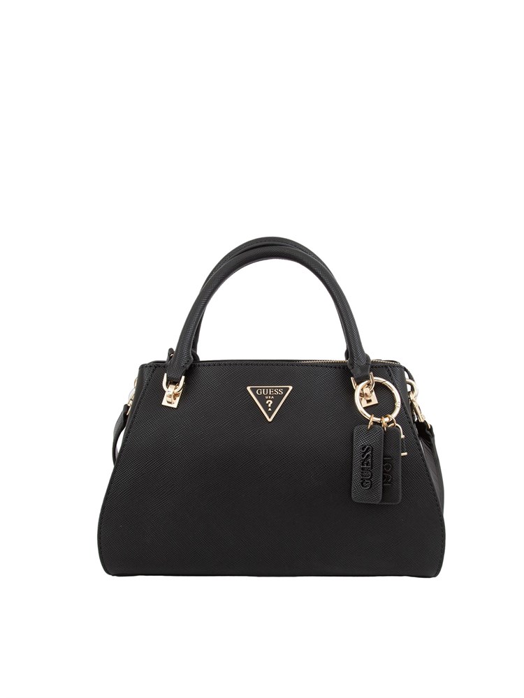 Borsa a mano Guess modello Noelle in similpelle nera con lavorazione saffiano