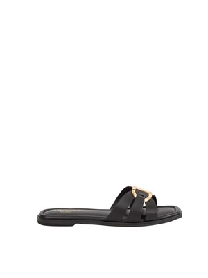 Sandali slide Twinset in pelle nera con Oval T in DONNA
