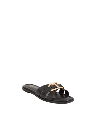 Sandali slide Twinset in pelle nera con Oval T in DONNA