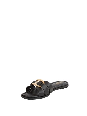 Sandali slide Twinset in pelle nera con Oval T in DONNA