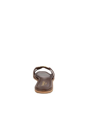 Sandali slide Twinset in pelle marrone con Oval T in DONNA