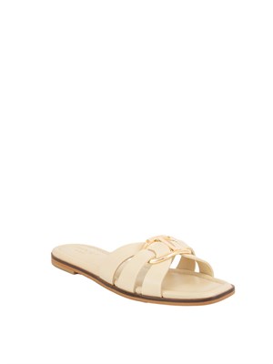 Sandali slide Twinset in pelle avorio con Oval T in DONNA