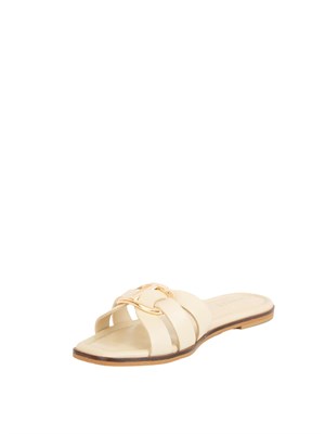 Sandali slide Twinset in pelle avorio con Oval T in DONNA