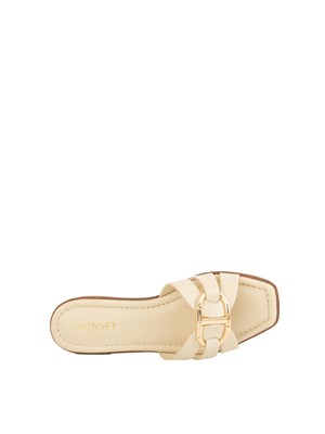 Sandali slide Twinset in pelle avorio con Oval T in DONNA