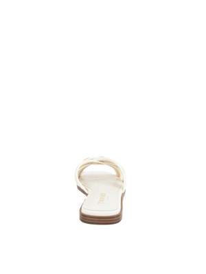 Sandali slide Twinset in pelle bianca e rafia intrecciata con placca logo lettering in DONNA