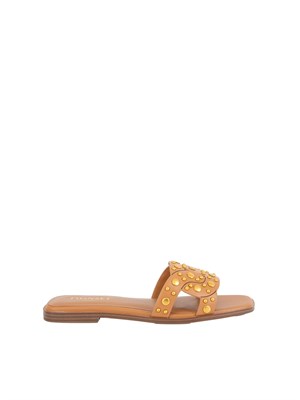 Sandali slide Twinset in pelle cuoio con borchie in DONNA