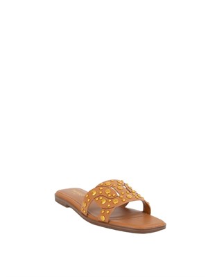 Sandali slide Twinset in pelle cuoio con borchie in DONNA