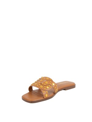 Sandali slide Twinset in pelle cuoio con borchie in DONNA