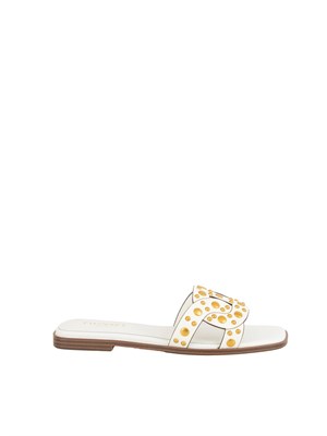 Sandali slide Twinset in pelle bianco con borchie in DONNA
