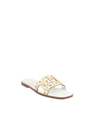 Sandali slide Twinset in pelle bianco con borchie in DONNA