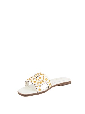 Sandali slide Twinset in pelle bianco con borchie in DONNA