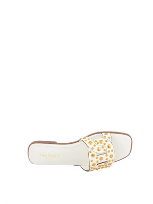 Sandali slide Twinset in pelle bianco con borchie in DONNA