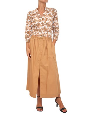 Gonna lunga Twinset in popeline cammello con pieghe in DONNA