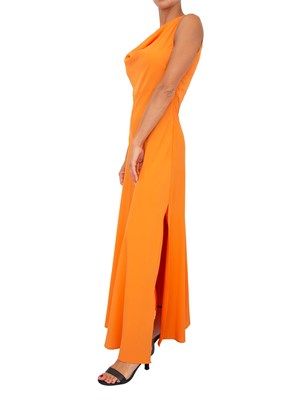 Abito lungo arancione Twinset con collo drappeggiato e spacco laterale in DONNA
