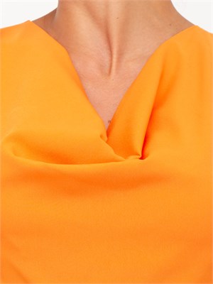 Abito lungo arancione Twinset con collo drappeggiato e spacco laterale in DONNA