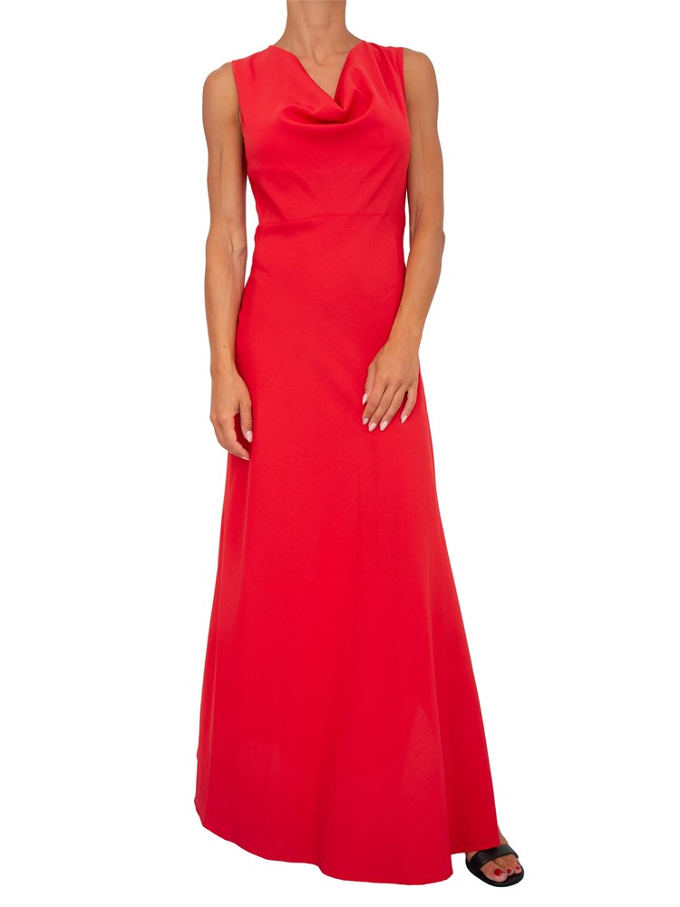 Abito lungo rosso Twinset con collo drappeggiato e spacco laterale