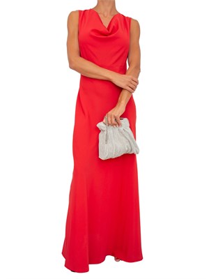 Abito lungo rosso Twinset con collo drappeggiato e spacco laterale in DONNA