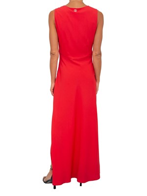 Abito lungo rosso Twinset con collo drappeggiato e spacco laterale in DONNA