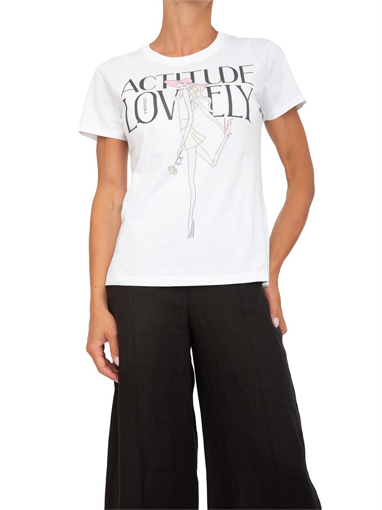 T-shirt Twinset in cotone bianco con stampa