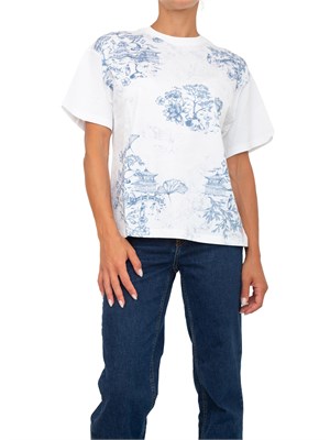 T-shirt Twinset in pregiato cotone bianco con stampoa floreale sul davanti in DONNA