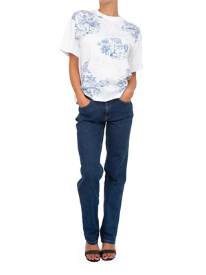 T-shirt Twinset in pregiato cotone bianco con stampoa floreale sul davanti in DONNA