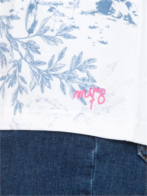 T-shirt Twinset in pregiato cotone bianco con stampoa floreale sul davanti in DONNA