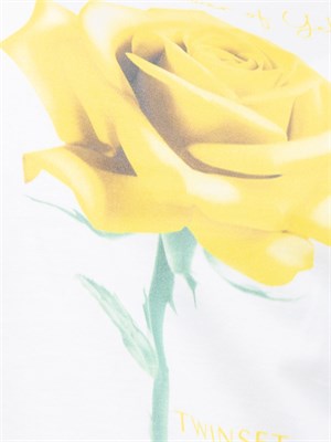 T-shirt Twinset in cotone bianco con stampa fiore in DONNA