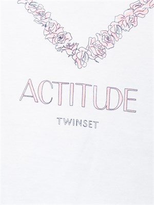 T-shirt Twinset Actitude in cotone bianco con stampa cuore e logo in DONNA