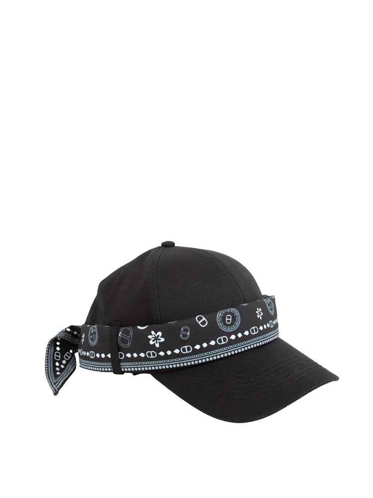 Cappello baseball Twinset in cotone nero con bandana