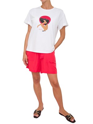 T-shirt bianca Liu Jo donna con girocollo, maniche corte e stampa grafica con strass in DONNA