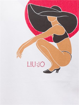 T-shirt bianca Liu Jo donna con girocollo, maniche corte e stampa grafica con strass in DONNA