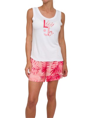 Top bianco Liu Jo donna con stampa logo palme e strass in DONNA