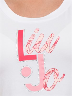 Top bianco Liu Jo donna con stampa logo palme e strass in DONNA