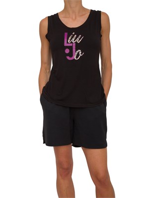Top nero Liu Jo donna con stampa logo palme e strass in DONNA