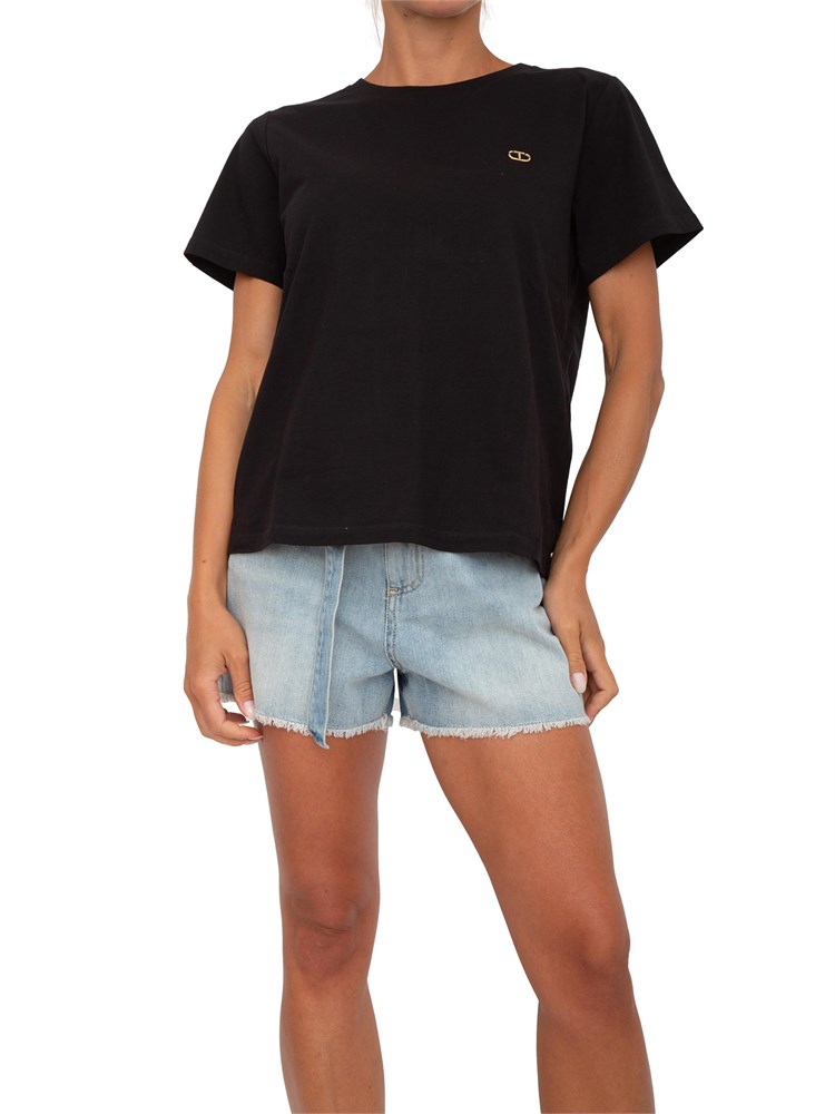 T-shirt Twinset in cotone con logo Oval T di strass