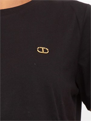 T-shirt Twinset in cotone con logo Oval T di strass in DONNA