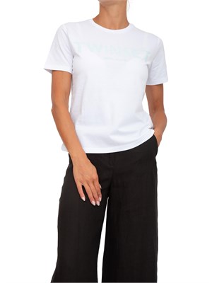 T-shirt Twinset in cotone bianco con ricamo logo Oval T in DONNA