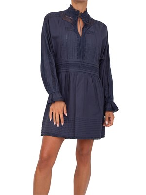 Abito corto Twinset in mussola blu con ricami e inserti in pizzo in DONNA