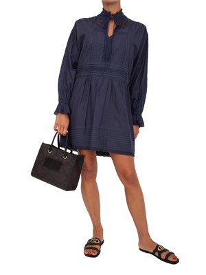 Abito corto Twinset in mussola blu con ricami e inserti in pizzo in DONNA
