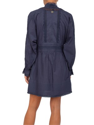 Abito corto Twinset in mussola blu con ricami e inserti in pizzo in DONNA